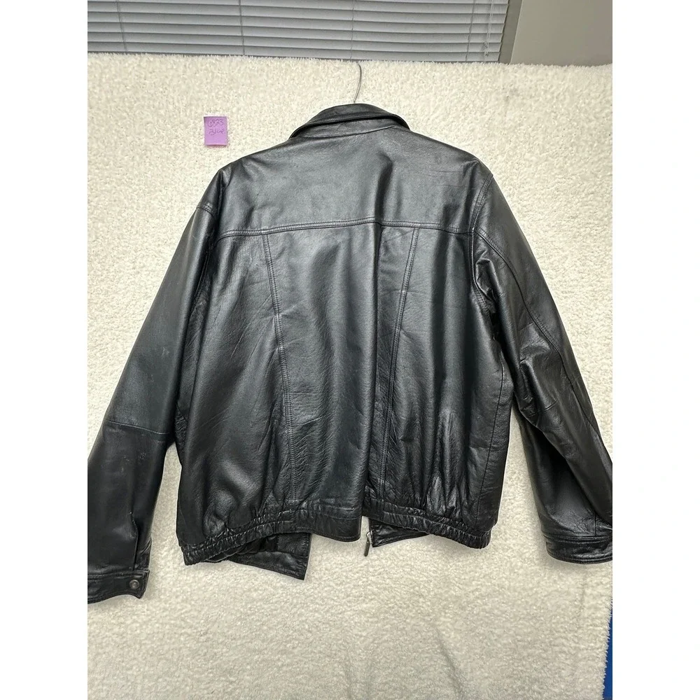 Architect Mens Black Genuine Leather Bomber Jacket XL Full Zip Quilted Lining
